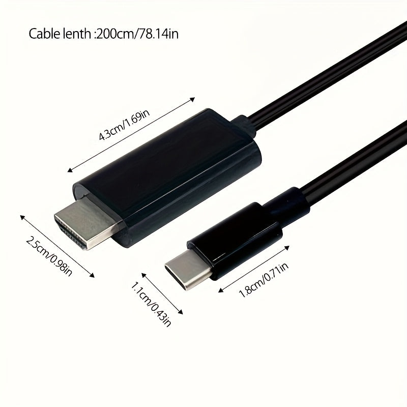 4K 60Hz Cable USB3.1 Tipo C a HDTV de 2m/78,14 pulgadas/6,56 pies, Plug and Play, Compatible con MacBook, iPad, iPhone, Teléfono móvil, Tableta y Portátil