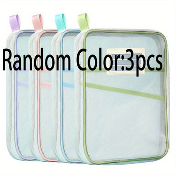 Bolsa de Archivo con Cremallera Tamaño A4 - Malla Transparente Engrosada, Material Duradero de Nailon, Bolsa de Almacenamiento Multifuncional con Asas Coloridas, Ideal para Organizar Materiales de Exámenes Estudiantiles, Libros y Papelería de Oficina