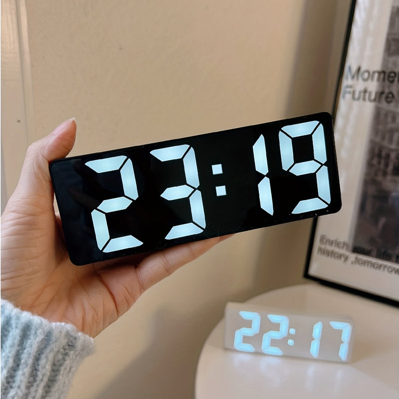 Reloj digital LED moderno con brillo ajustable, pantalla de fecha y temperatura - Reloj despertador rectangular para dormitorio, alimentado por USB, formato 12/24H, decoración para hogar u oficina, diseño contemporáneo, electrónica duradera