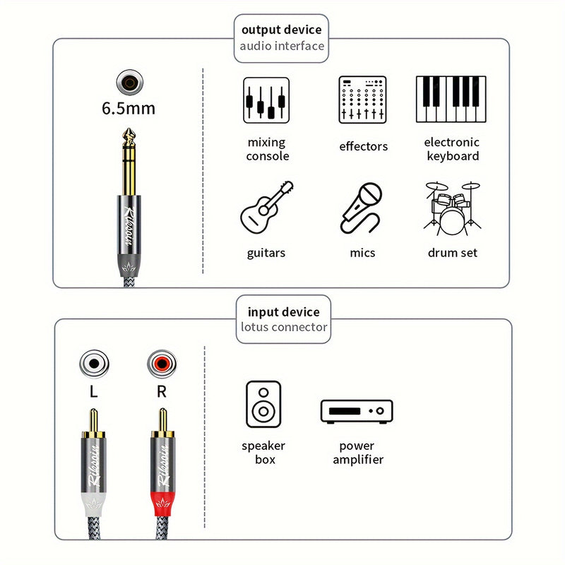 RIKSOIN Cable de audio TRS de 6,35 mm a RCA doble: divisor en Y para conexiones de guitarra, micrófono, teclado y batería
