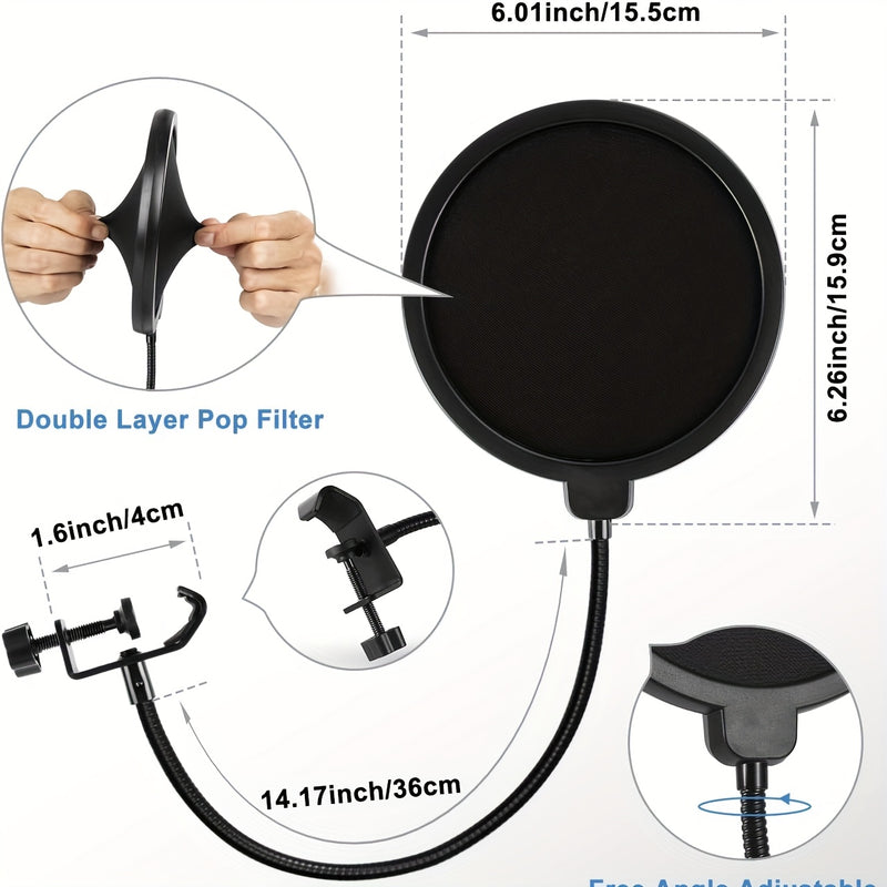 Soporte de micrófono profesional, soporte de brazo con giro para micrófono, adecuado para Blue Yeti QuadCast S, SoloCast, Snowball AM8 y otros micrófonos, con filtro de pop, montaje de choque y sujeción de cable.
