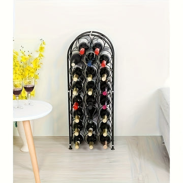 [Botellero de Vino Independiente Negro] Botellero de Vino Independiente de Piso de Metal Negro con Arco - 1 ud, Soporte para 23 Botellas de Vino