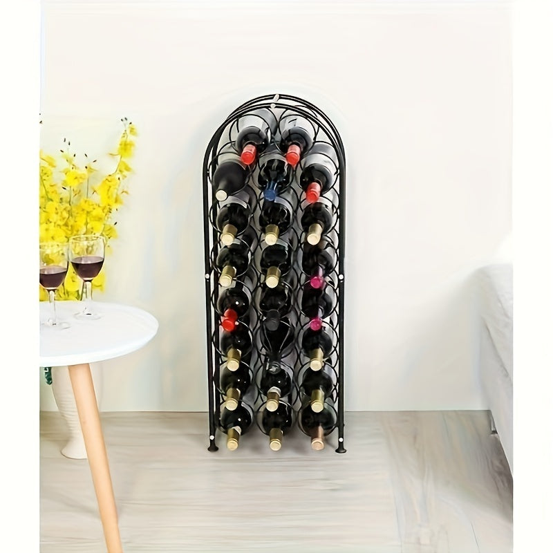 [Botellero de Vino Independiente Negro] Botellero de Vino Independiente de Piso de Metal Negro con Arco - 1 ud, Soporte para 23 Botellas de Vino