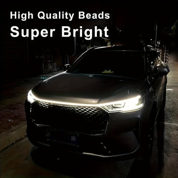 Luz LED para capó de coche, tira de acento de neón de 60 pulgadas, barra de luces de escáner de inicio multicolor, luces de neón de alto brillo de 12 V, con cableado rígido, para varios modelos, sin batería