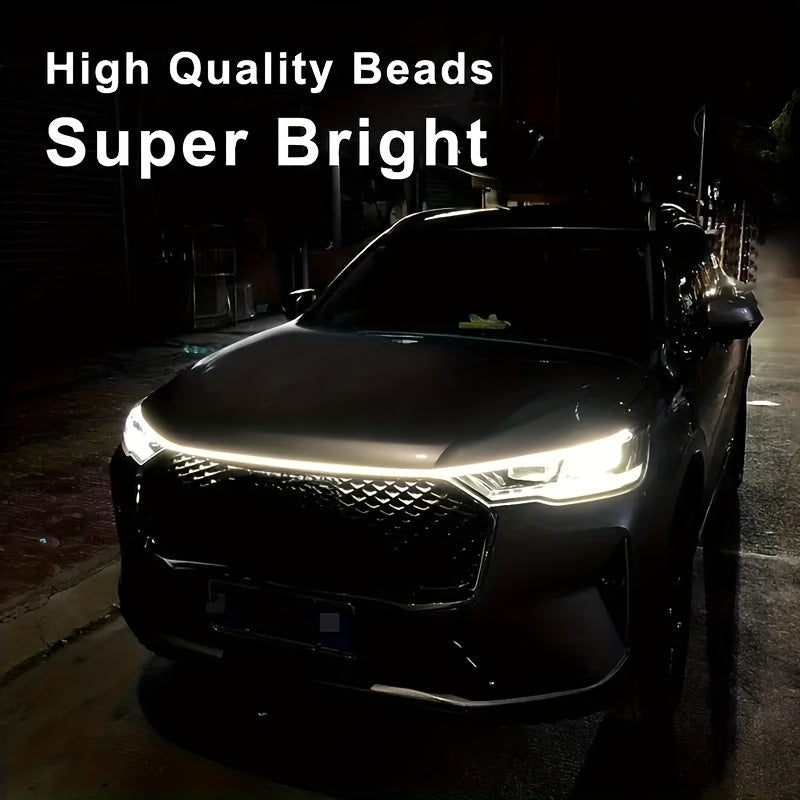 Luz LED para capó de coche, tira de acento de neón de 60 pulgadas, barra de luces de escáner de inicio multicolor, luces de neón de alto brillo de 12 V, con cableado rígido, para varios modelos, sin batería