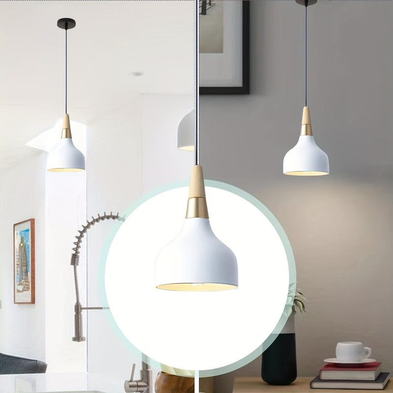 Araña de Luz Colgante E26/27 Estilo Arte Deco Industrial Iluminación de Techo Sencilla Lámpara Nórdica con Pantalla para Comedor, Isla de Cocina o Pasillo (Madera, Blanco)