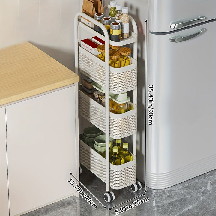 Carrito organizador de cocina de 3 niveles con ruedas, organizador multicapa para despensa, baño y sala, canastas de malla metálica duraderas, color crema/negro, sin necesidad de ensamblaje, organizadores y almacenamiento de cocina
