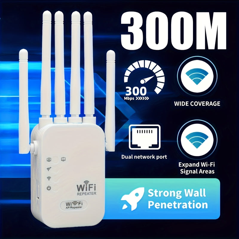 Extensor WIFI6, Amplificador de Señal con Puerto Ethernet, 6 Antenas de Alto Rendimiento, Cobertura 360° sin Puntos Muertos hasta 11000 pies cuadrados, Tecnología WIFI6, Velocidad Inalámbrica Hasta 300Mbps y Conexión Estable por Cable. Función de Relé Rá
