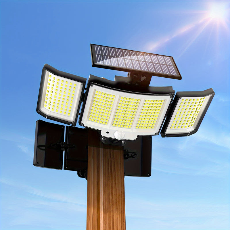 1/2pcs Luces Solares para Exteriores, Luces con Sensor de Movimiento, Luces Solares, Luz de Pared con Control Remoto, Luces de Inundación de Seguridad de 3 Cabezas, Impermeable, Lámpara de Pared de Ángulo Amplio de 270° con 3 Modos para Jardín, Camino de