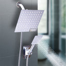 Juego de cabezal de ducha de lujo MLD con lluvia cuadrada y rociador de mano - Alta presión, manguera extra larga de 149.86 cm, desviador de 3 vías, montaje adhesivo y brazo extensible - Acabado negro elegante y plateado, soporte para cabezal de ducha, a