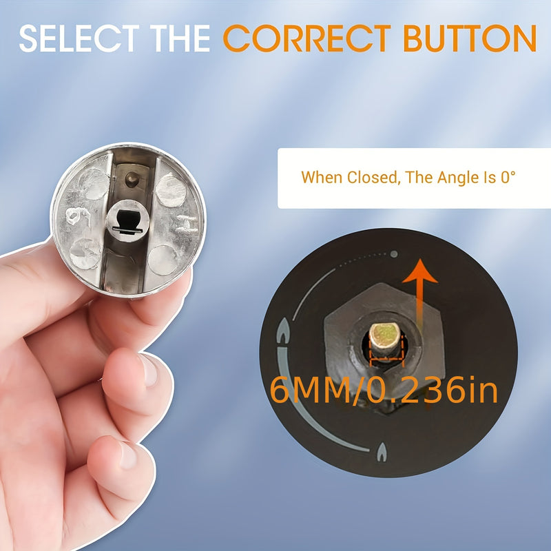 Juego de 4 botones de estufa de acero inoxidable, interruptores de control de superficie de cocción universal de 6 mm para modelo de cocina, reemplazo de interruptores de superficie de cocina rotativos
