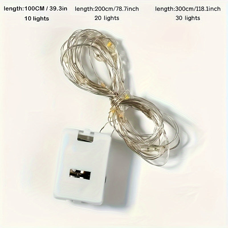 1pc Luces de cuerda LED para fiestas de cumpleaños, cable de cobre de hadas, ajuste de 3 niveles de brillo, operado por batería de botón no recargable incluida, control de interruptor, luz amarilla, sin control remoto