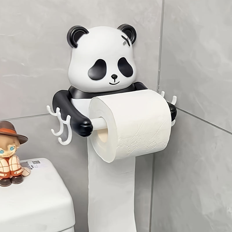 Soporte para Papel Higiénico de Panda Adhesivo de Fácil Instalación - Diseño de Dibujos Animados Lindo, Plástico Duradero, Montaje en Pared que Ahorra Espacio para el Baño