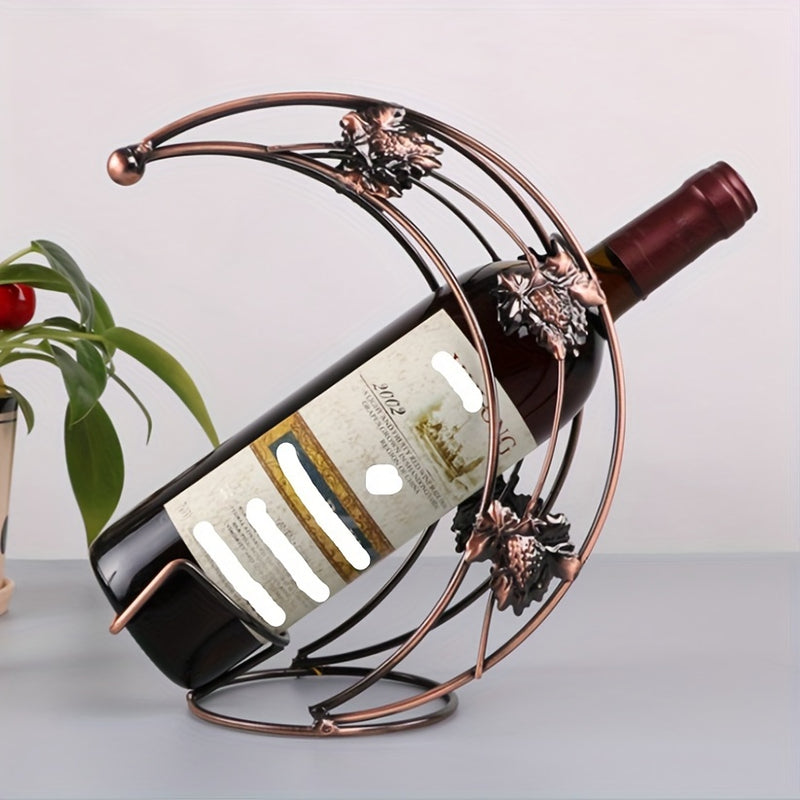 Soporte de vino de media luna decorativo, material de hierro con portavasos, diseño de pequeña barca de luna, accesorio elegante para bar de casa