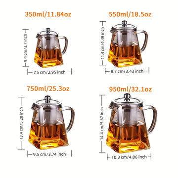 Juego de Tetera de Vidrio con Infusor de 1 pieza de 350/550/750 ml Resistente al Calor y Engrosada para Preparar y Infundir Té Doble Uso