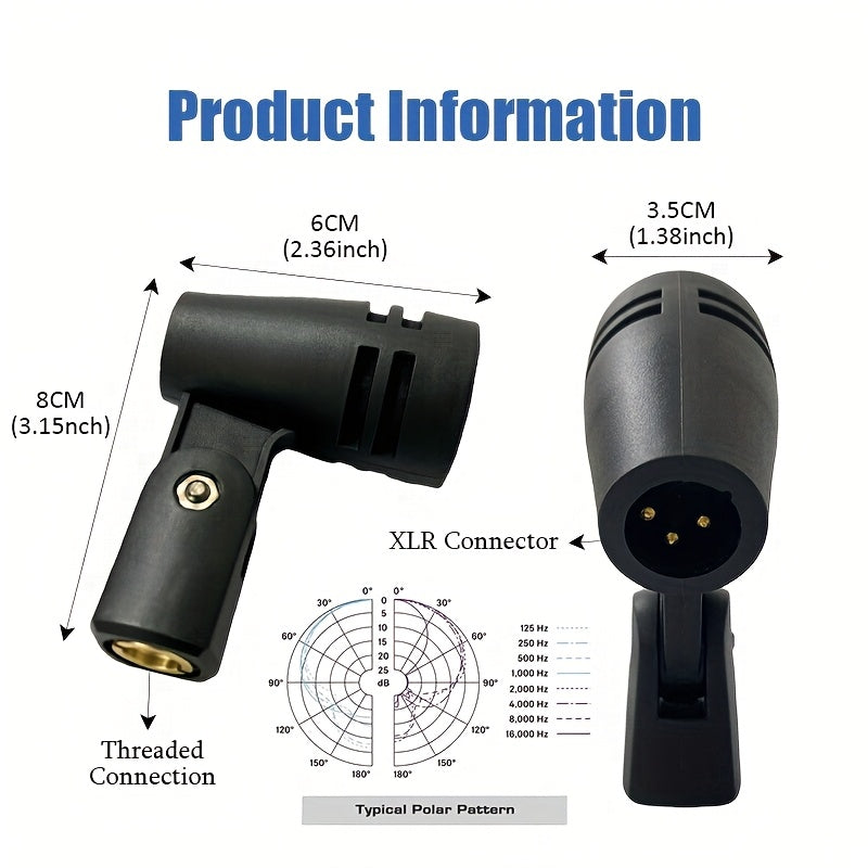 Micrófono Profesional para Batería - Micrófono de Instrumento Cardióide con Cable y Soporte de Brazo Estabilizador, Conexión XLR, Rango Dinámico para Actuaciones En Vivo y Grabación de Estudio, Micrófono para Grabación