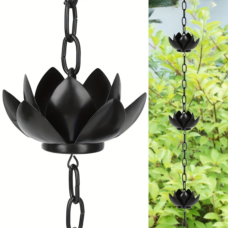 1pc Cadena de Lluvia Extra Larga de 51.2 Pulgadas - Elegante para Canaletas y Desagües, Decoración Exterior con Diseño Intrincado en Hojas, Material Resistente al Clima - Fácil Instalación con Eslabones, Ideal para Jardín y Patio