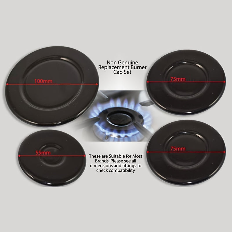 Paquete de 4 Cubiertas para Quemadores de Estufa de Gas Sabauf - Elegantes en , Duraderas y Fáciles de Limpiar, Ideales para Uso Doméstico 55mm 1pz + 75mm 2pzs + 100mm 1pz