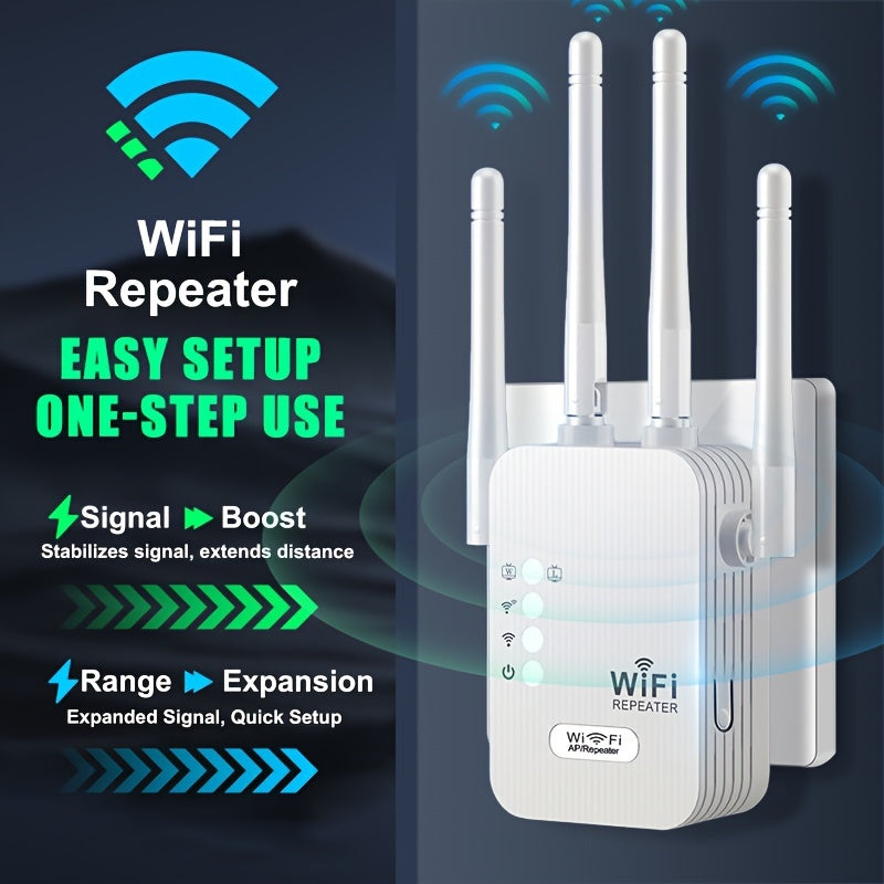 Amplificador de WiFi, repetidor de rango de WiFi, cableado a inalámbrico WiFi, admite múltiples dispositivos, fácil configuración, 4 antenas para cobertura amplia, puerto Ethernet compatible, tablero de circuitos mejorado, más duradero, adecuado para uso