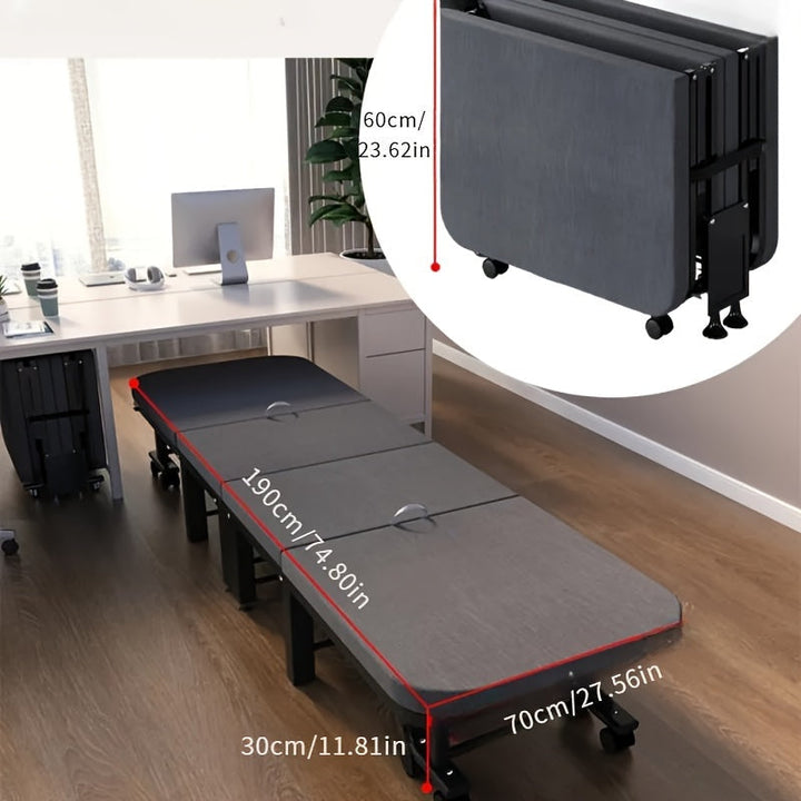 Cama Plegable de Oficina, Estructura de Metal, Gris, Diseño de Cuatro Pliegues, sin Materiales de Madera, para Muebles de Oficina en Casa, Uso sin Electricidad