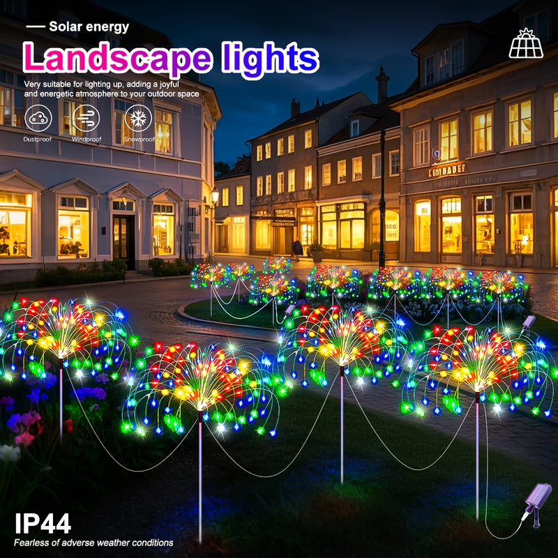 4 Luces de Jardín LED con Fuegos Artificiales Solares - 8 Modos de Cuento de Hadas, Luces Multicolor para Exteriores, Ideales para Ramadán, Navidad, Halloween, Cafeterías y Centros Comerciales, Calidad Alta IP44, Iluminación Solar Colgante