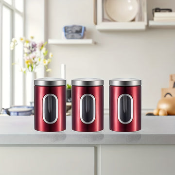 2 Piezas de Recipientes para Alimentos de Acero Inoxidable | Reutilizables para Café, Especias y Granos | Tapa Flip Antirrotura | Sello Transparente Rojo | Libre de BPA para Café, Azúcar, Té y Frijoles