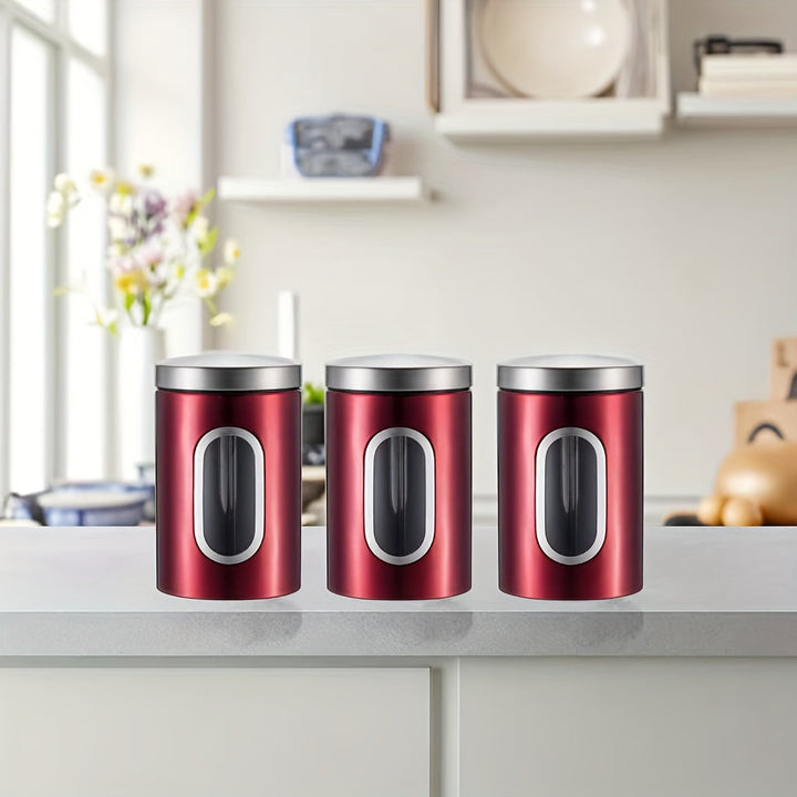 2 Piezas de Recipientes para Alimentos de Acero Inoxidable | Reutilizables para Café, Especias y Granos | Tapa Flip Antirrotura | Sello Transparente Rojo | Libre de BPA para Café, Azúcar, Té y Frijoles