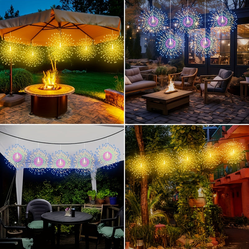 5 piezas de luces de bola de estrella solar de 480 LED, control remoto con temporizador, 8 modos de luces de hadas ajustables, luces de fuegos artificiales de cable de cobre, para fiesta de patio, tienda de Navidad, batería de níquel puro de cobre IPX4