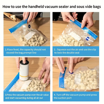 Sellador de vacío portátil para uso en el hogar, completamente automático para alimentos secos y húmedos, incluye una bolsa de comida, 1 bomba eléctrica y 3 bolsas de cierre de vacío grandes, medianas y pequeñas para almacenamiento.