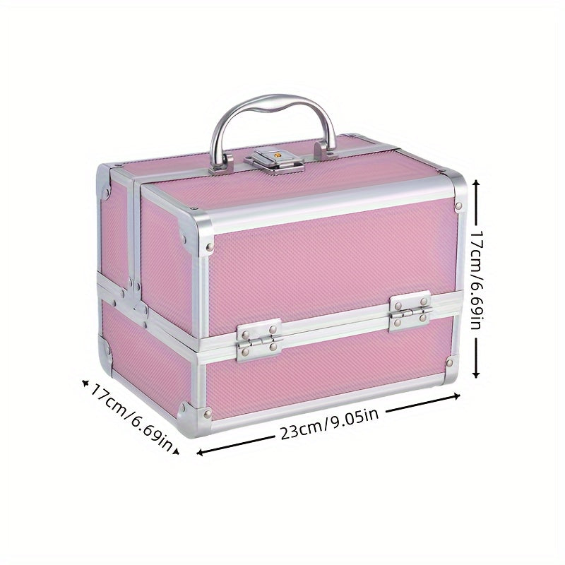 Maletín profesional para maquillaje de viaje - Organizador de cosméticos portátil de 6.7x6.7x9 pulgadas con espejo, porta brochas y llave de seguridad - Ideal para guardar joyas y artículos de baño