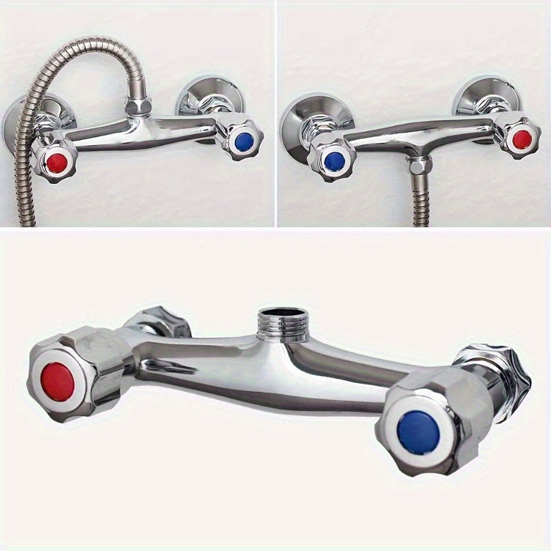Mezclador de ducha doble contemporáneo, válvula cromada montada en pared, con control de agua fría y caliente, estructura de cobre duradera, instalación fácil, superficie cromada elegante, actualización de baño de alta calidad