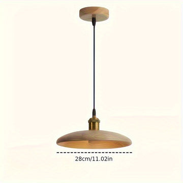 Lámpara colgante de madera sólida estilo nórdico moderno - Montaje semienterrado con base de metal negro, control de interruptor regulable, sombra de madera para comedor, dormitorio, bar de café, pasillo y sala de estar (bombilla no incluida)