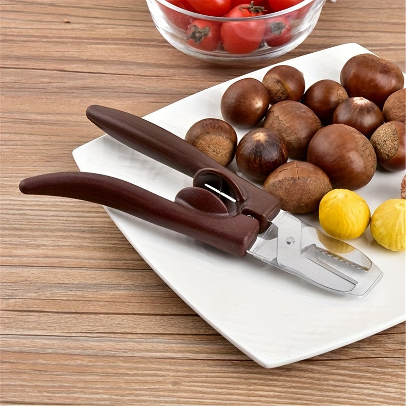Abrelatas de Acero Inoxidable - Pinza para Nueces de Fácil Agarre, Impermeable, No Necesita Energía, Marrón Oscuro para Uso en Cocina y Comedor