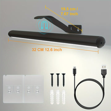 1 unidad de luz LED para cuadros de 32.0 cm con control remoto, batería recargable, brillo y temporizador ajustables, 300LM, montaje con adhesivo o tornillos para obras de arte, retratos, galerías - alimentación por USB, acabado mate moderno
