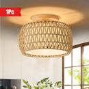 1pc Lámpara de techo semiempotrada de ratán bohemio para decoración de granja, lámpara de araña de cuerda de mimbre rústica tejida a mano para comedor, cocina, dormitorio, entrada y pasillo