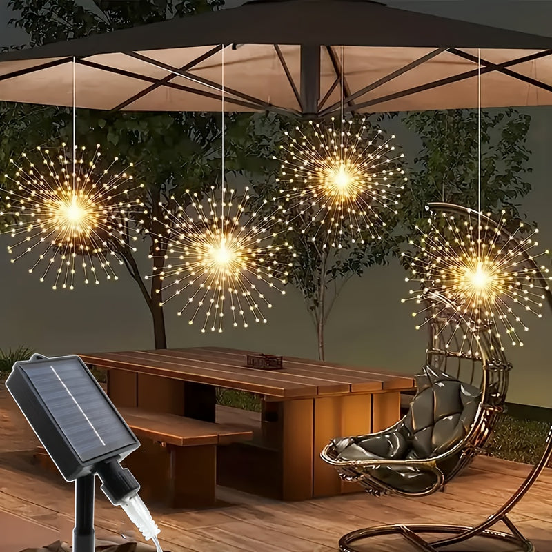 Conjunto de Luces Solares Colgantes para Jardín Exterior de 2 piezas/4 piezas, Luces Inteligentes Esféricas con Estallido de Estrellas y 240/480 LEDs, Impermeables IP65 en 8 Modos, Cuerda de Hadas de Alambre de Cobre para Decoración de Año Nuevo y Navida