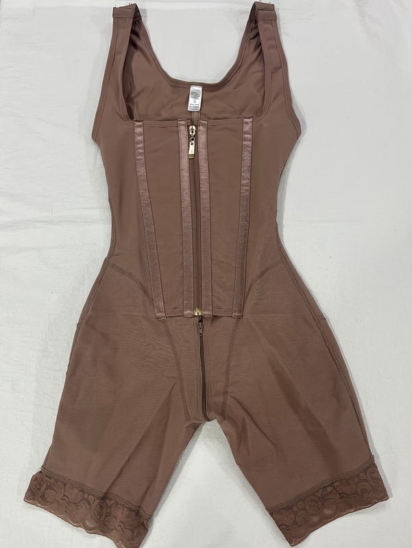 1pc Body Shaper de Cintura Alta con Detalles de Encaje, Cierre de Cremallera, Levanta Glúteos y Soporte para Senos - Elegante Mezcla de Nylon/Elastano, Ropa Interior Controladora de Abdomen