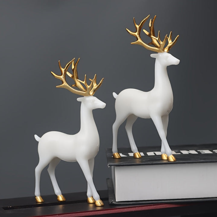 Conjunto de 2 piezas de Ciervo Creativo de Pie Dorado y Blanco, Regalo Especial de San Valentín, Adorno para Estantería y Chimenea, Decoración de Estatua de Ciervo para Sala de Estar Familiar