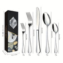 Conjunto elegante de 30 piezas de cubiertos de acero inoxidable, cubiertos pulidos a espejo con cuchillos para carne, tenedores, cucharas, aptos para lavavajillas, ideal para Navidad, Halloween, San Valentín