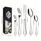 Conjunto elegante de 30 piezas de cubiertos de acero inoxidable, cubiertos pulidos a espejo con cuchillos para carne, tenedores, cucharas, aptos para lavavajillas, ideal para Navidad, Halloween, San Valentín