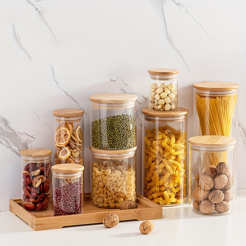 6 piezas de frascos de almacenamiento de vidrio de borosilicato resistente al calor, contenedores redondos transparentes para aperitivos de cocina, frascos sellados para granos, con tapas para almacenamiento de dulces y frijoles de café.