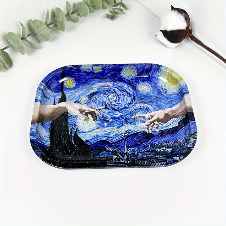 Bandeja Metálica de Noche Estrellada - Decoración de Hogar Duradera y Multiusos para Frutas y Postres, Regalo Perfecto para Navidad o Halloween