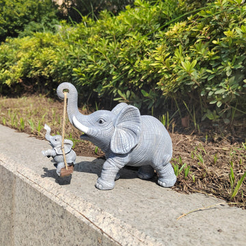 Figuras de elefante de resina con columpio - Estatuas de animales coleccionables de dibujos animados para decoración del hogar - Decoraciones versátiles para interiores y exteriores para todas las fiestas - No se requiere energía