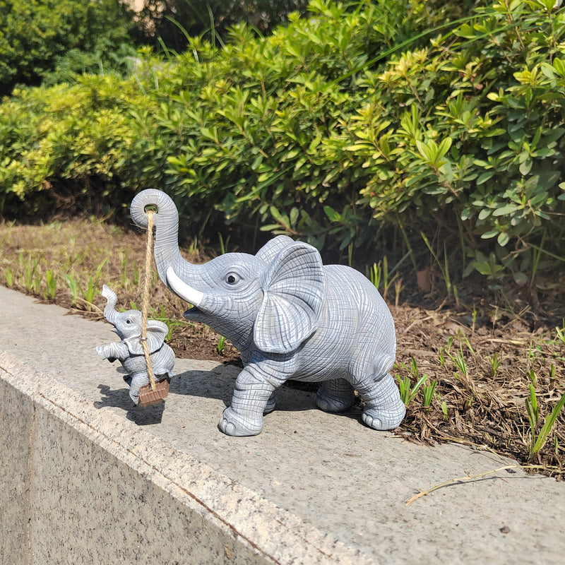 Figuras de elefante de resina con columpio - Estatuas de animales coleccionables de dibujos animados para decoración del hogar - Decoraciones versátiles para interiores y exteriores para todas las fiestas - No se requiere energía