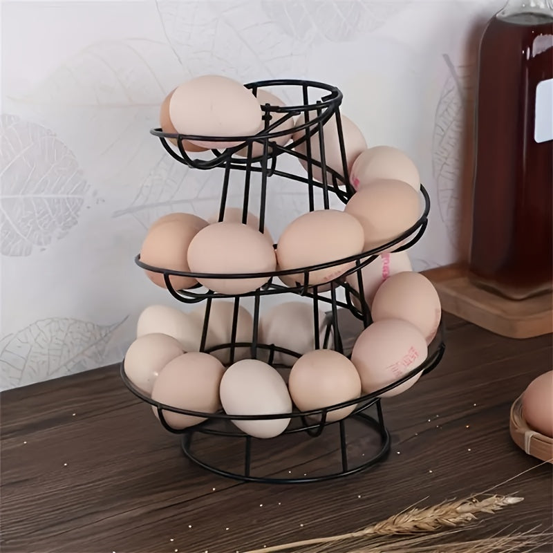 Portahuevos de acero inoxidable negro moderno - Organizador de cocina ahorrador de espacio para huevos