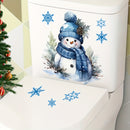 Conjunto de calcomanías de inodoro de Snowman de Navidad - Pégatina autoadhesiva de vinilo para baño con patrón de copo de nieve azul - Embellecimiento festivo reutilizable de tema Snowman para decoración de inodoro