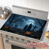 1pc Protector de Estufa para Halloween - Diseño Espeluznante de Bosque con Calabazas, Sombreros de Bruja y Cementerio - Superficie Antideslizante, Decoración Fácil de Limpiar para Encimera, Lavadora, Secadora o Cafetera - Cubierta Festiva, Impresión de A