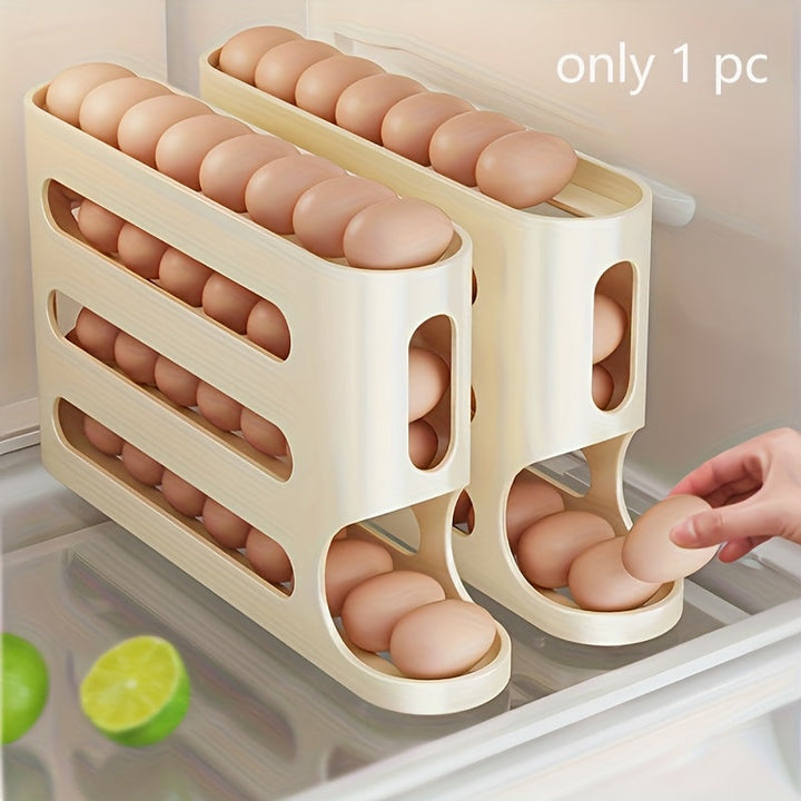 1pc Organizador de Huevos Ahorrador de Espacio con Rodillos Automáticos - Caja para Refrigerador Resistente, Sin Montaje Necesario, Adecuado para Puerta Lateral/Estante - Ideal para Hogar, Cocina o Uso Comercial, Diseño Compacto y Construcción Robusta, P
