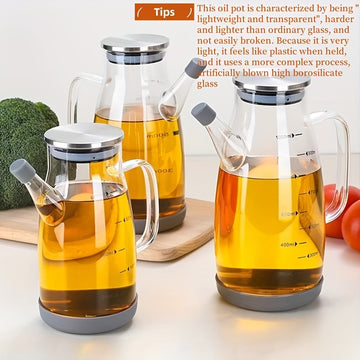 1pieza Tapa de Acero Inoxidable Botella de Aceite de 1000Ml Vidrio Borosilicato de Alta Resistencia al Calor y Frío Botella de Aceite y Vinagre con Gran Diámetro Botella de Aceite Impermeable para Verter Botella de Aceite para el Hogar con Gran Capacidad