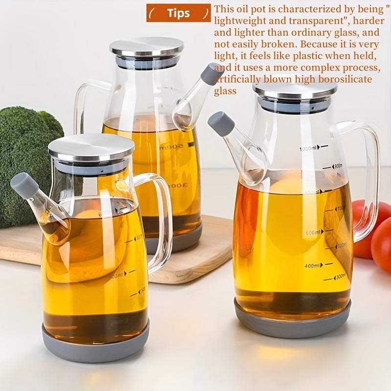 1pieza Tapa de Acero Inoxidable Botella de Aceite de 1000Ml Vidrio Borosilicato de Alta Resistencia al Calor y Frío Botella de Aceite y Vinagre con Gran Diámetro Botella de Aceite Impermeable para Verter Botella de Aceite para el Hogar con Gran Capacidad